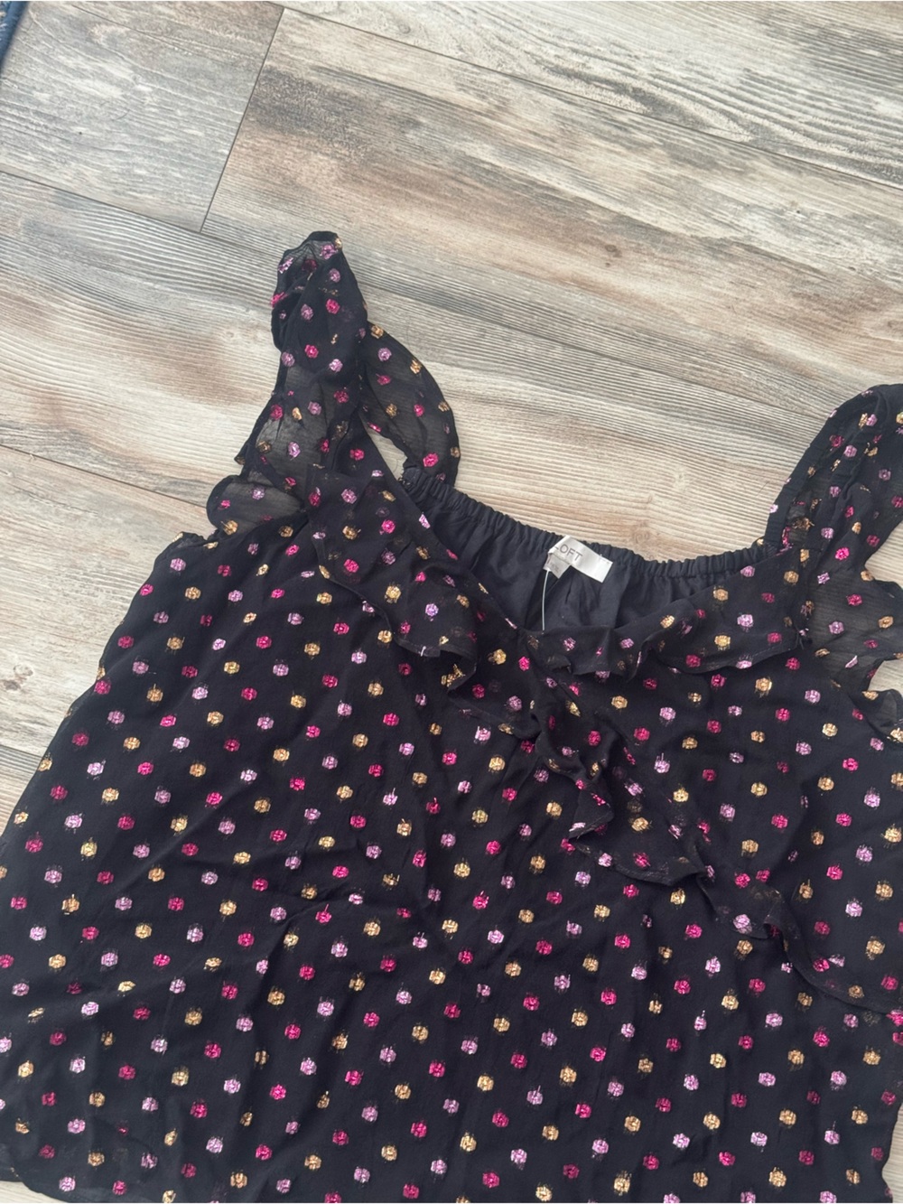 Loft Ruffle Shimmer Dot Tank Top XXL Black Pink NWT
